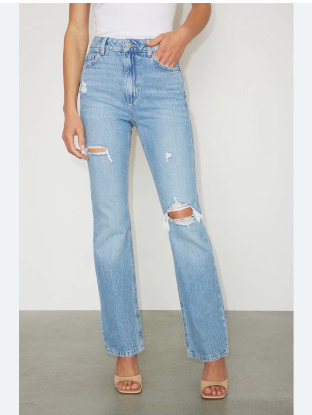High-Rise Light Blue Distressed Straight Jeans - Women